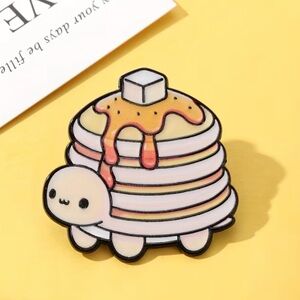 Cute Pancake Turtle Enamel Pin - Cream & Pink
